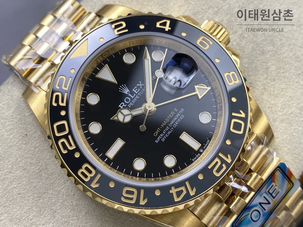 롤렉스 GMT-마스터 II 904L 스틸 세라믹베젤 3285무브먼트 골드베젤 오토매틱 40mm