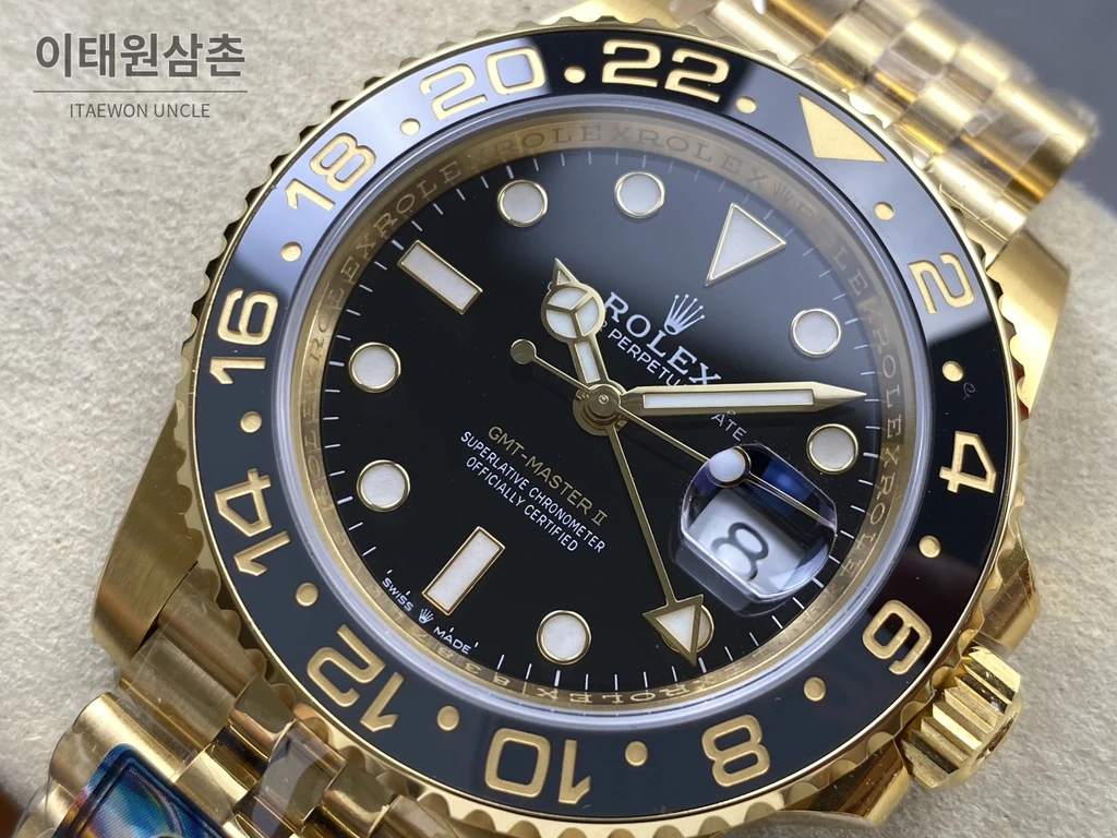 롤렉스 GMT-마스터 II 904L 스틸 세라믹베젤 3285무브먼트 골드베젤 오토매틱 40mm