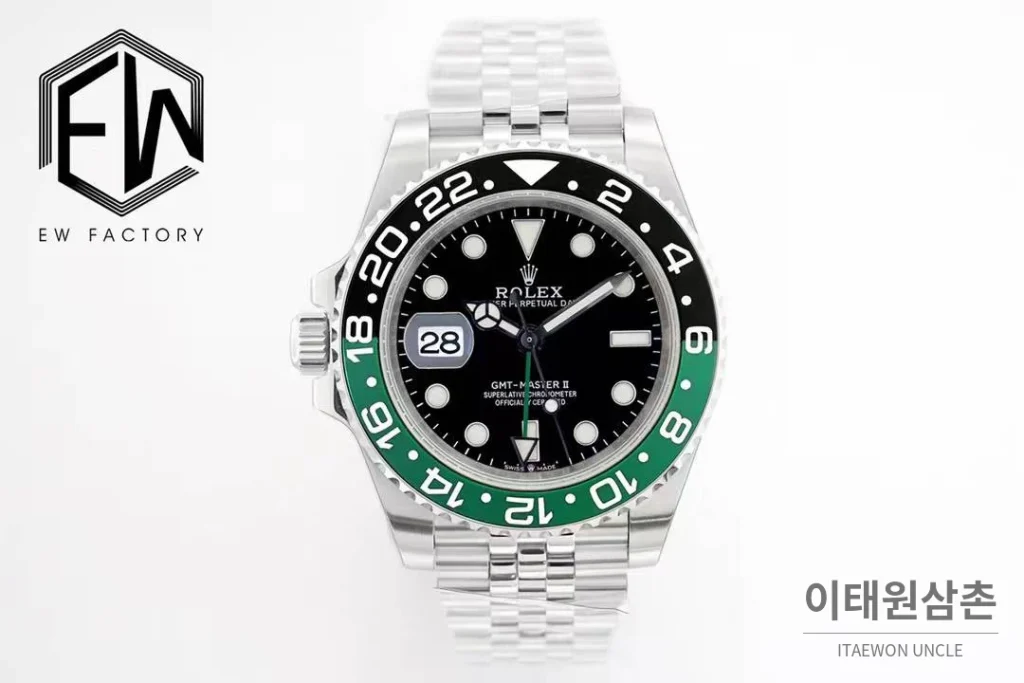 롤렉스 GMT 마스터 II 레프트핸드 스프라이트 그린 블랙 베젤 오토매틱 40mm 블랙 / 그린 (2)