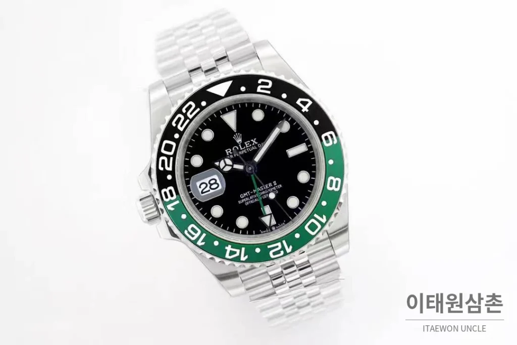 롤렉스 GMT 마스터 II 레프트핸드 스프라이트 그린 블랙 베젤 오토매틱 40mm 블랙 / 그린 (2)