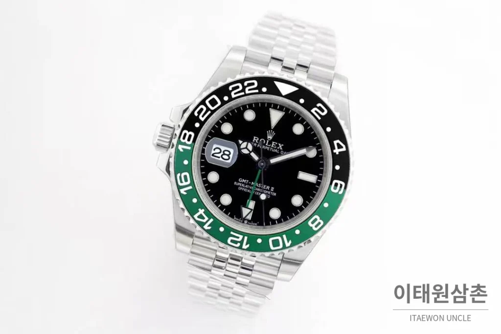 롤렉스 GMT 마스터 II 레프트핸드 스프라이트 그린 블랙 베젤 오토매틱 40mm 블랙 / 그린 (2)
