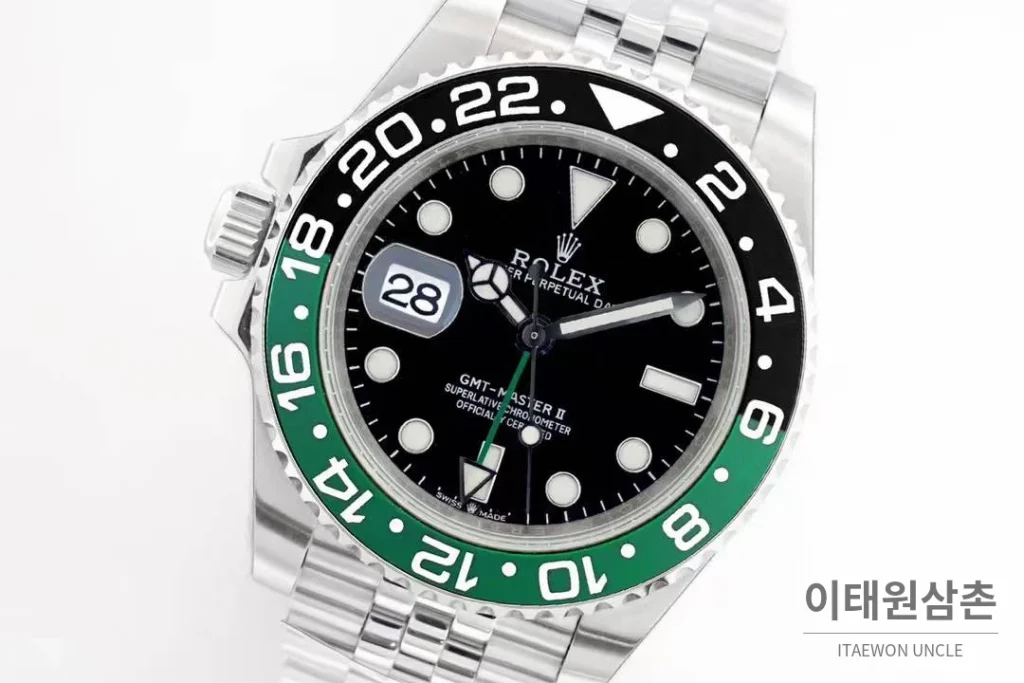 롤렉스 GMT 마스터 II 레프트핸드 스프라이트 그린 블랙 베젤 오토매틱 40mm 블랙 / 그린 (2)