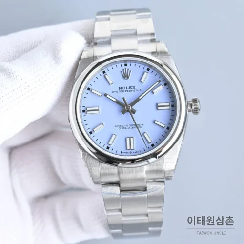 롤렉스 오이스터 퍼페추얼 스틸 야광인덱스 오토매틱 시계 41mm 스테인리스 스틸 아이스블루 다이얼