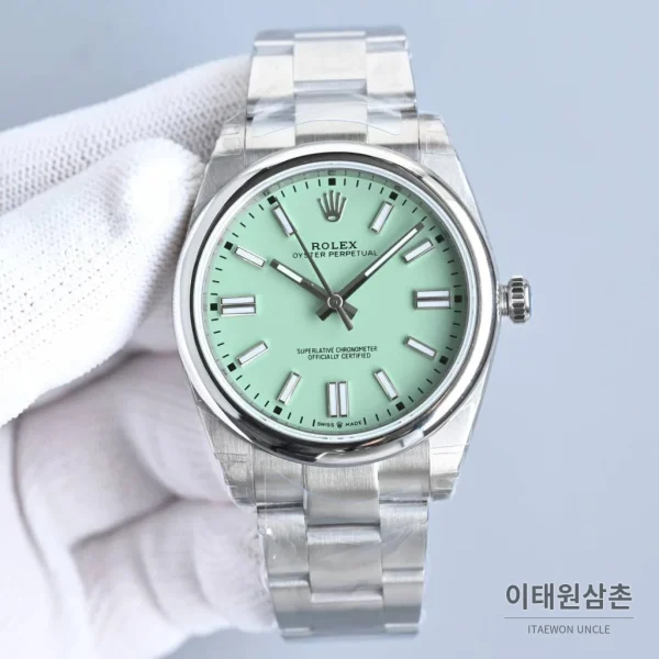 롤렉스 오이스터 퍼페추얼 스틸 야광인덱스 오토매틱 시계 41mm 스테인리스 스틸 민트 다이얼