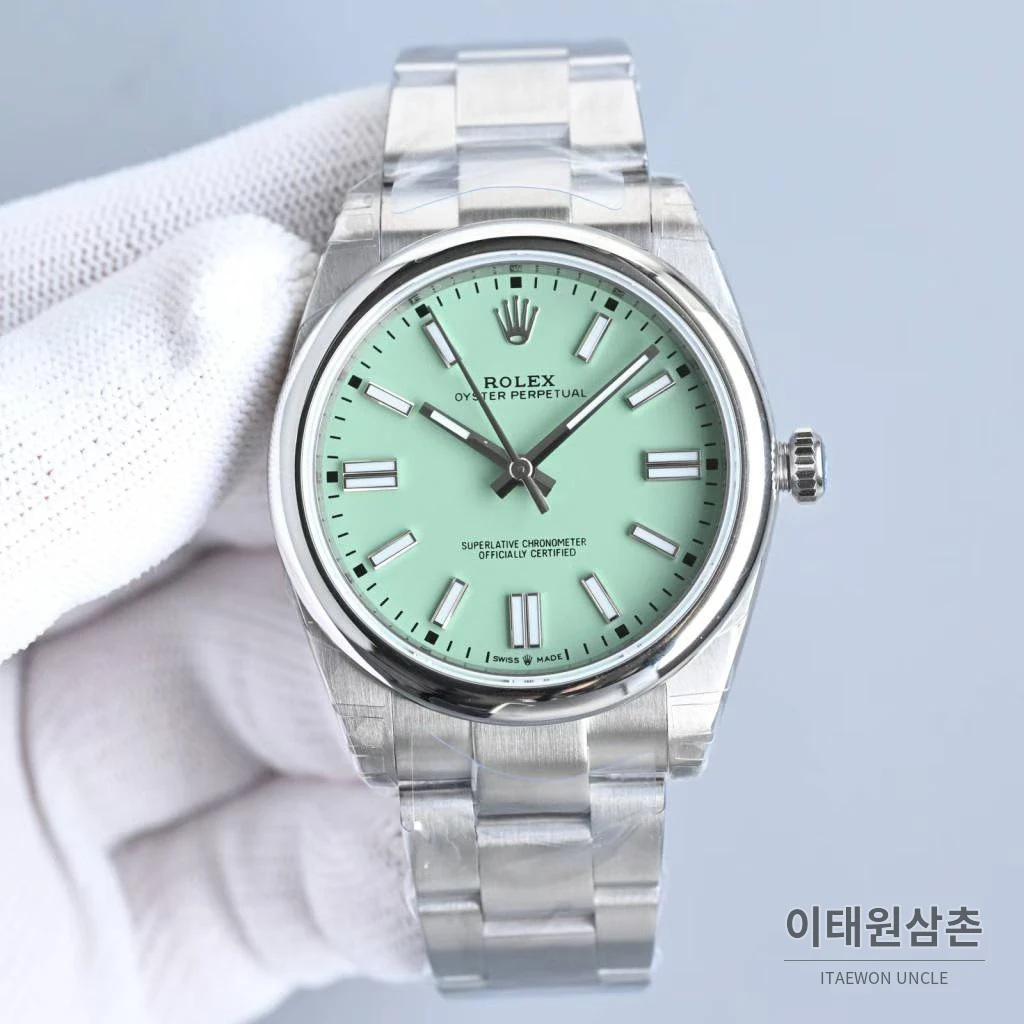 롤렉스 오이스터 퍼페추얼 스틸 야광인덱스 오토매틱 시계 41mm 스테인리스 스틸 민트 다이얼
