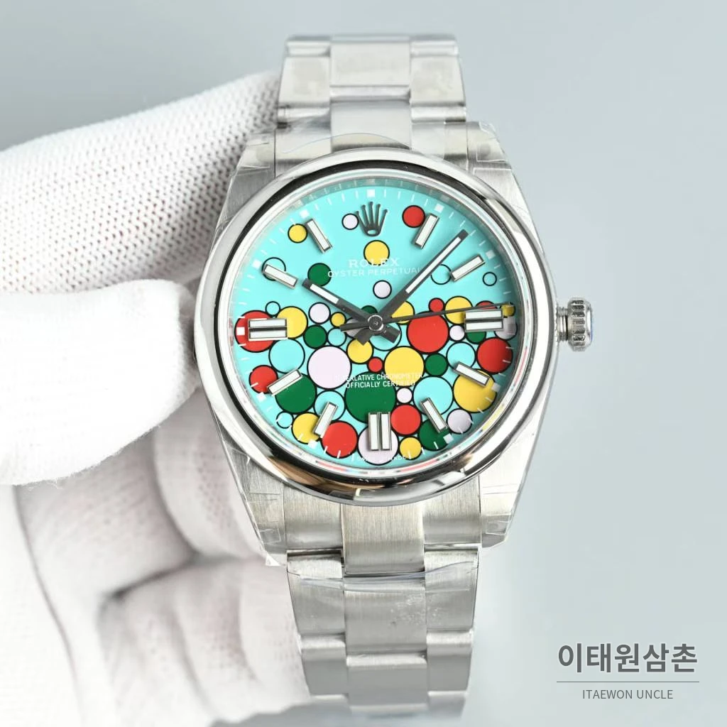롤렉스 오이스터 퍼페추얼 스틸 야광인덱스 오토매틱 시계 41mm 스테인리스 스틸 아이스블루 다이얼 (2)