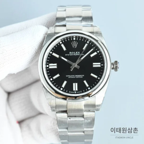 롤렉스 오이스터 퍼페추얼 스틸 야광인덱스 오토매틱 시계 41mm 스테인리스 스틸 블랙 다이얼
