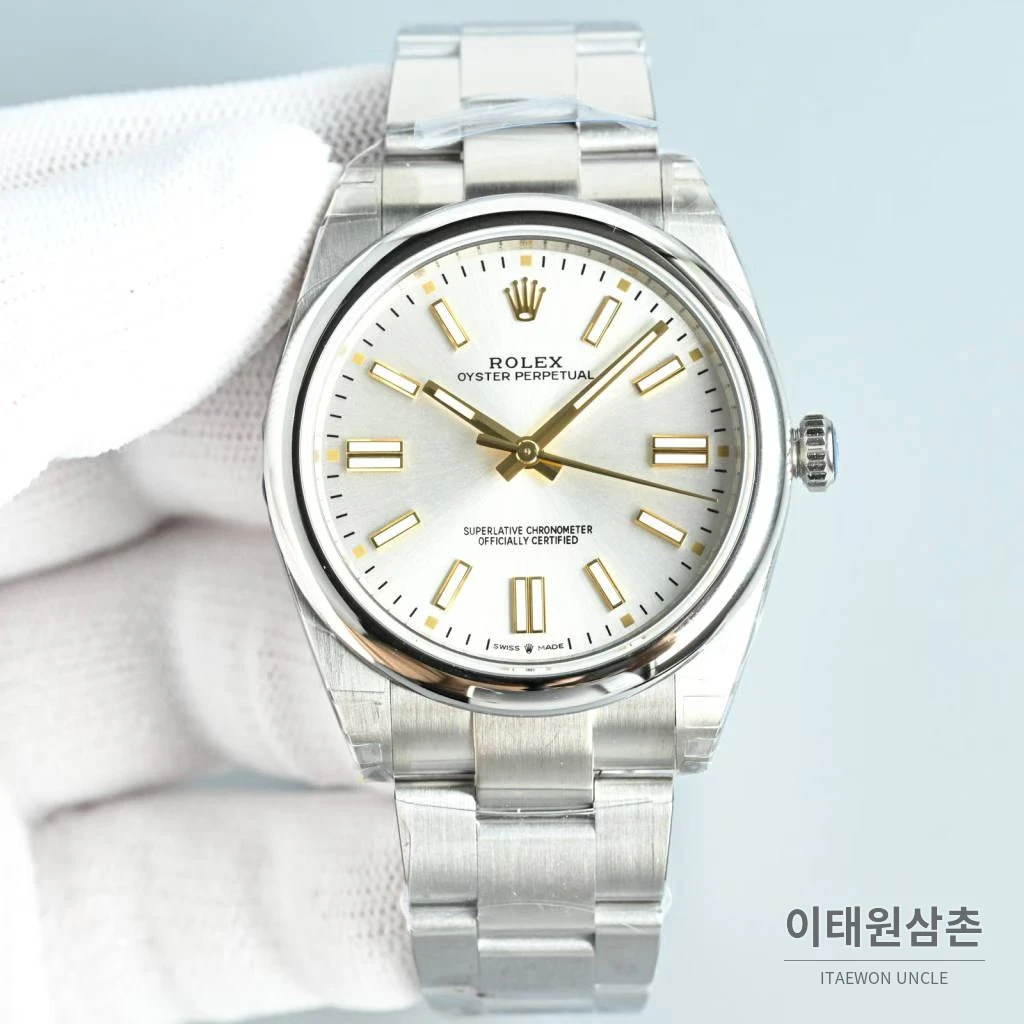 롤렉스 오이스터 퍼페추얼 스틸 야광인덱스 오토매틱 시계 41mm 스테인리스 스틸 화이트 다이얼