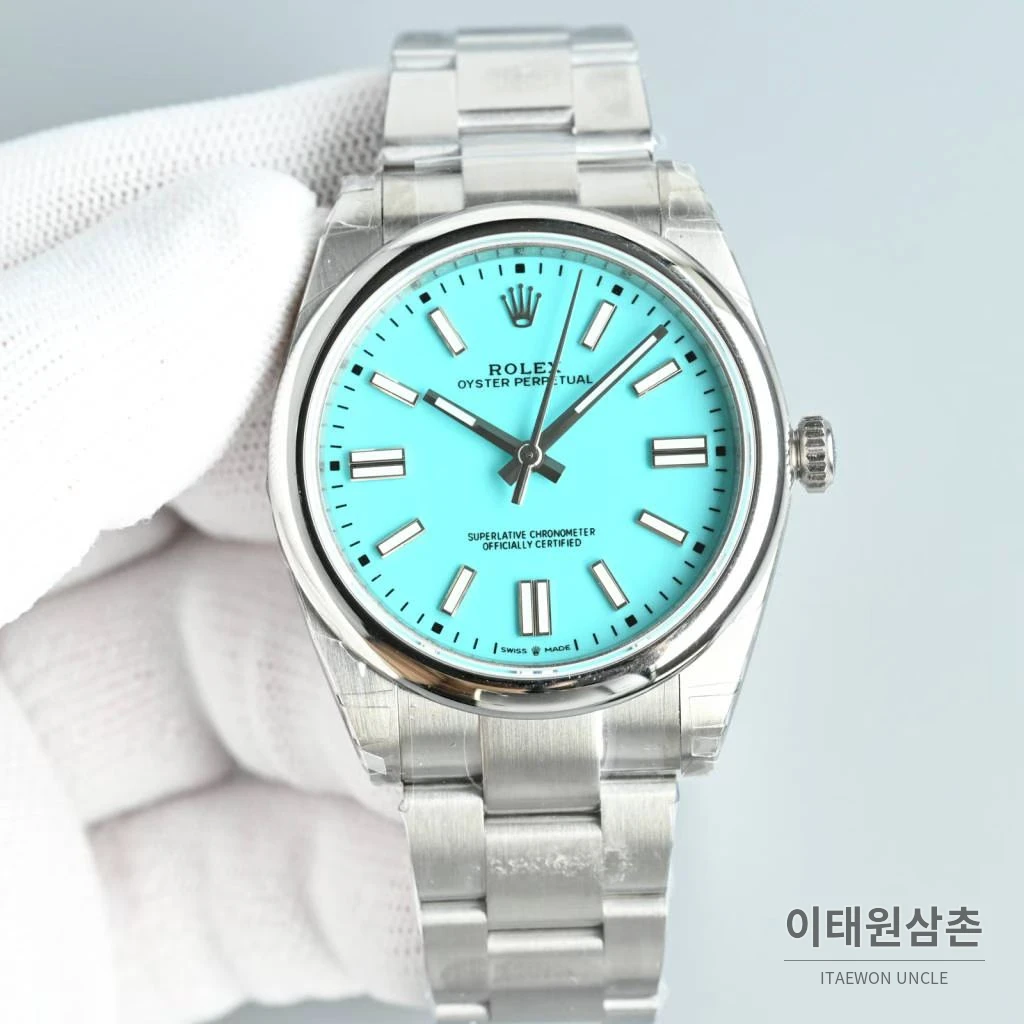 롤렉스 오이스터 퍼페추얼 스틸 야광인덱스 오토매틱 시계 41mm 스테인리스 스틸 아이스블루 다이얼 (3)