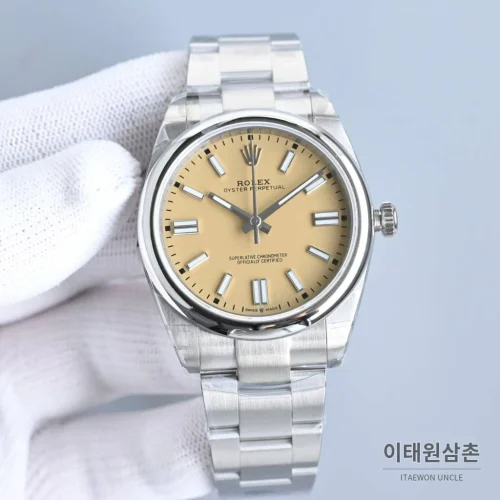 롤렉스 오이스터 퍼페추얼 스틸 야광인덱스 오토매틱 시계 41mm 스테인리스 스틸 샴페인 다이얼