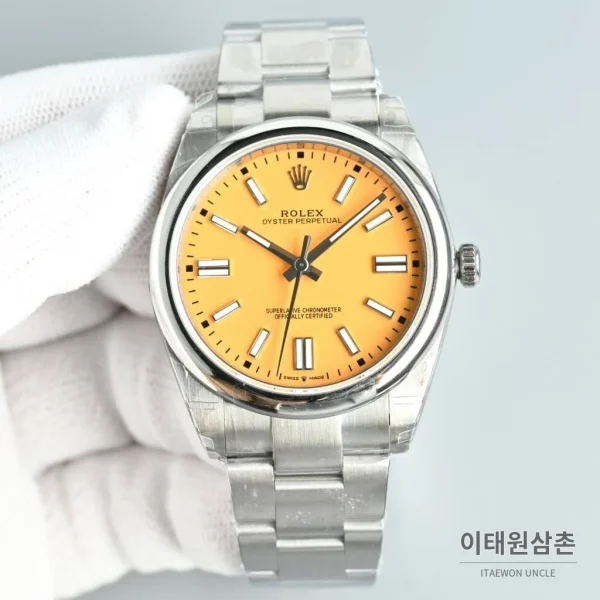 롤렉스 오이스터 퍼페추얼 스틸 야광인덱스 오토매틱 시계 41mm 스테인리스 스틸 오렌지 다이얼