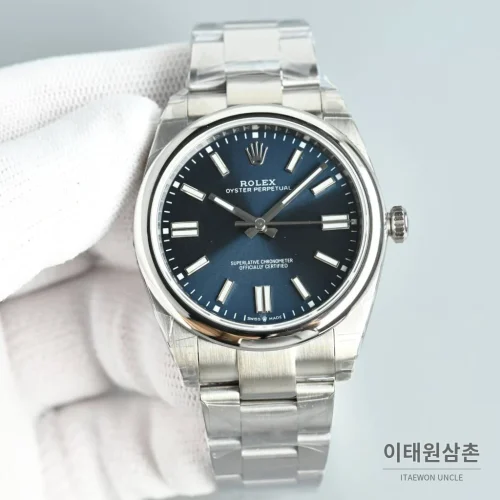 롤렉스 오이스터 퍼페추얼 스틸 야광인덱스 오토매틱 시계 41mm 스테인리스 스틸 네이비 다이얼