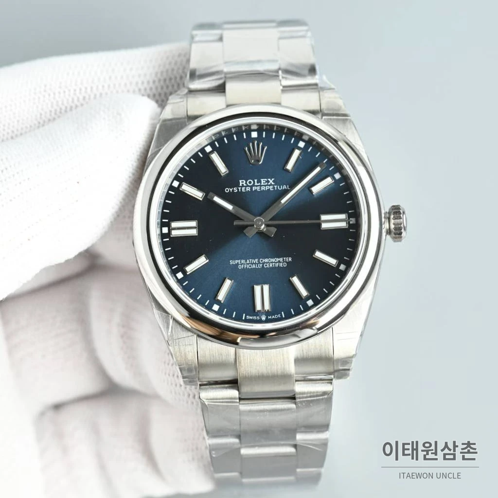 롤렉스 오이스터 퍼페추얼 스틸 야광인덱스 오토매틱 시계 41mm 스테인리스 스틸 네이비 다이얼