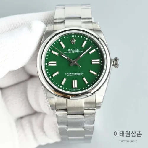 롤렉스 오이스터 퍼페추얼 스틸 야광인덱스 오토매틱 시계 41mm 스테인리스 스틸 그린 다이얼