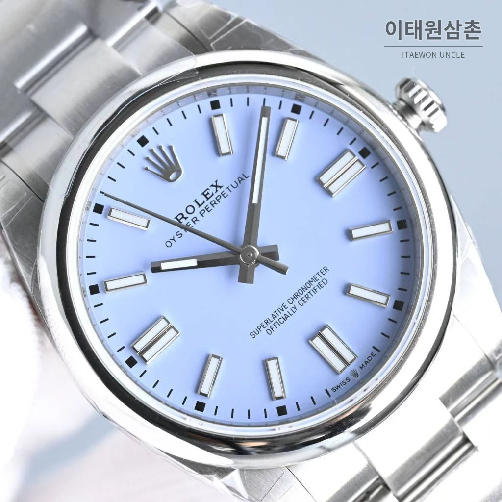 롤렉스 오이스터 퍼페추얼 스틸 야광인덱스 오토매틱 시계 41mm 스테인리스 스틸 아이스블루 다이얼
