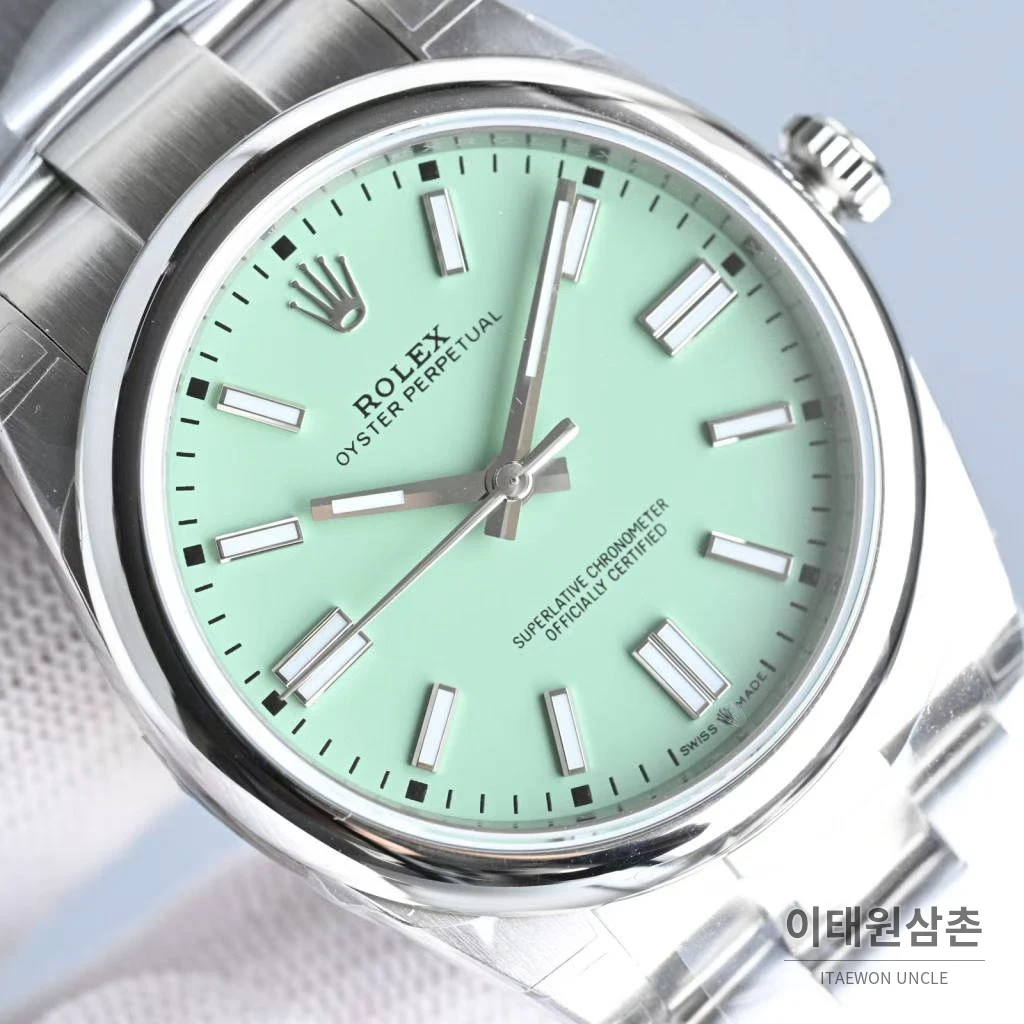 롤렉스 오이스터 퍼페추얼 스틸 야광인덱스 오토매틱 시계 41mm 스테인리스 스틸 민트 다이얼