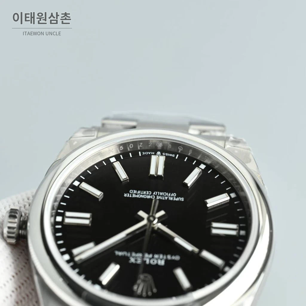 롤렉스 오이스터 퍼페추얼 스틸 야광인덱스 오토매틱 시계 41mm 스테인리스 스틸 블랙 다이얼