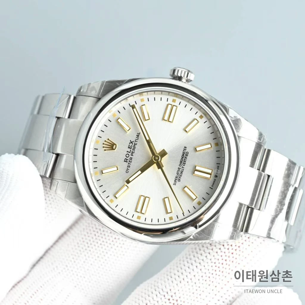 롤렉스 오이스터 퍼페추얼 스틸 야광인덱스 오토매틱 시계 41mm 스테인리스 스틸 화이트 다이얼
