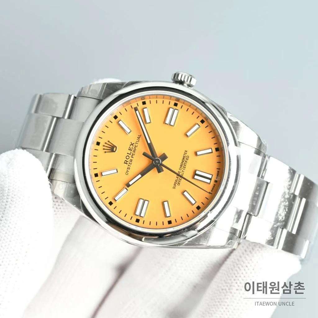 롤렉스 오이스터 퍼페추얼 스틸 야광인덱스 오토매틱 시계 41mm 스테인리스 스틸 오렌지 다이얼