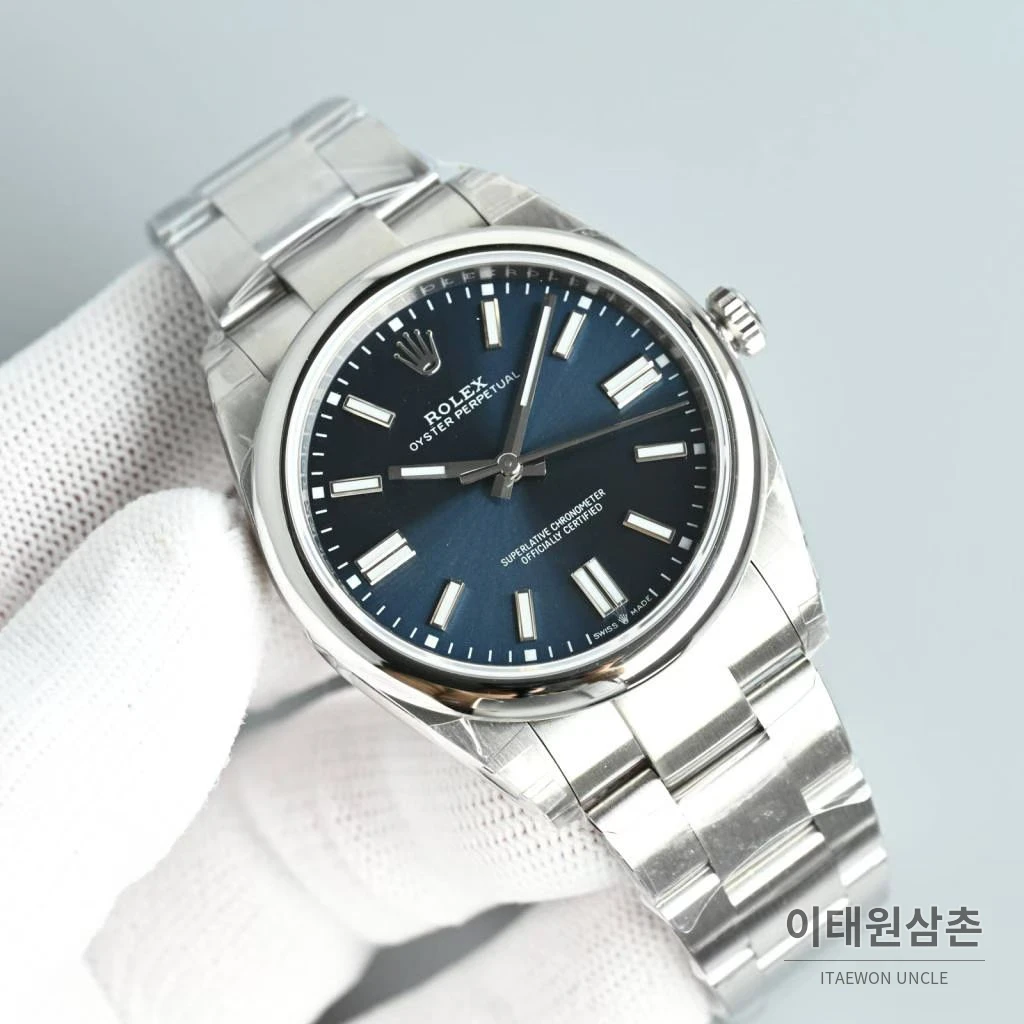 롤렉스 오이스터 퍼페추얼 스틸 야광인덱스 오토매틱 시계 41mm 스테인리스 스틸 네이비 다이얼