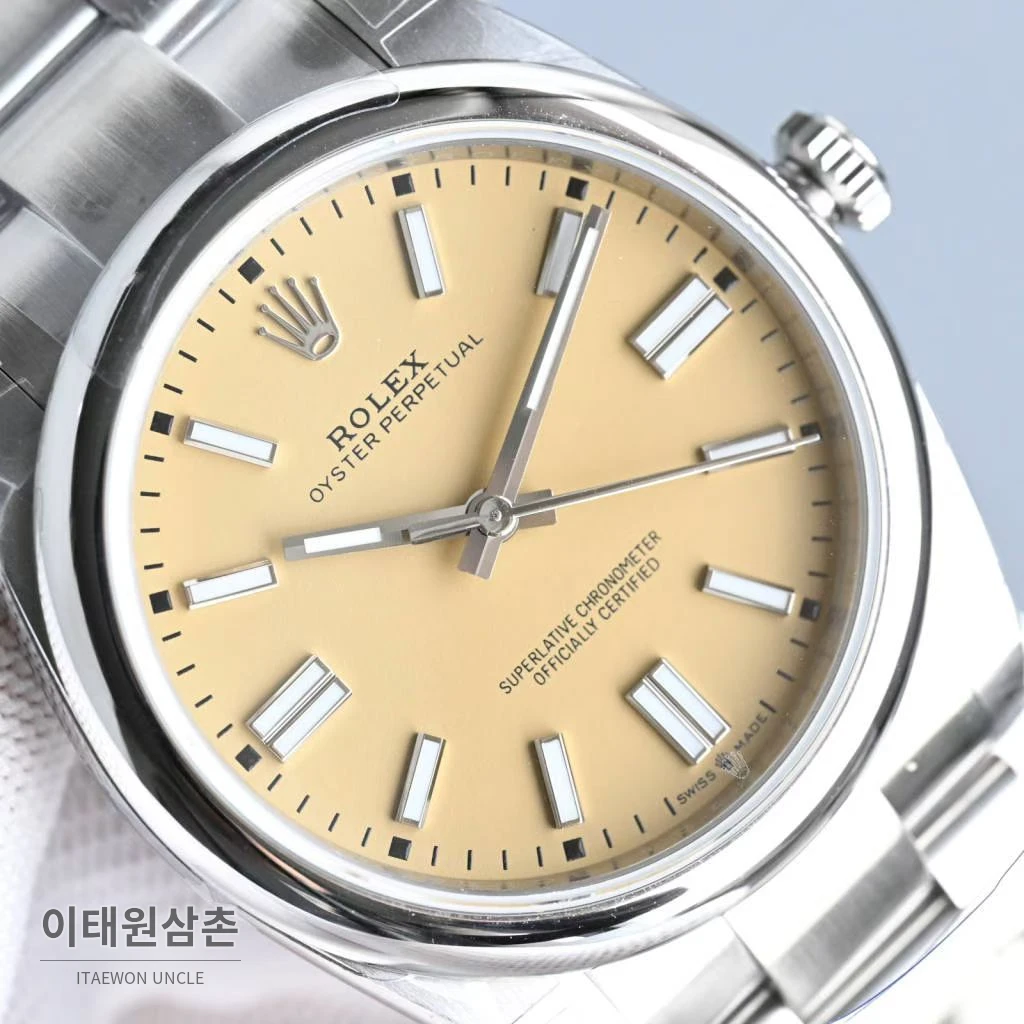 롤렉스 오이스터 퍼페추얼 스틸 야광인덱스 오토매틱 시계 41mm 스테인리스 스틸 샴페인 다이얼