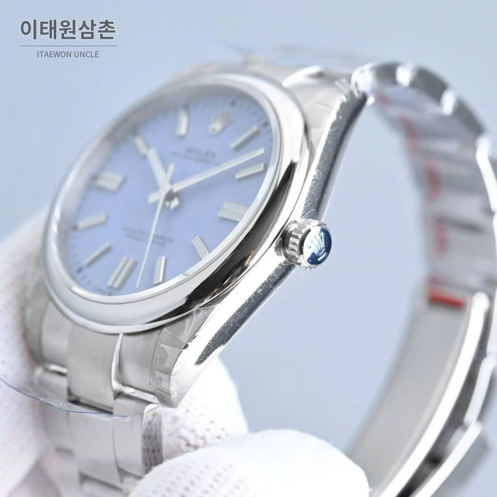 롤렉스 오이스터 퍼페추얼 스틸 야광인덱스 오토매틱 시계 41mm 스테인리스 스틸 아이스블루 다이얼