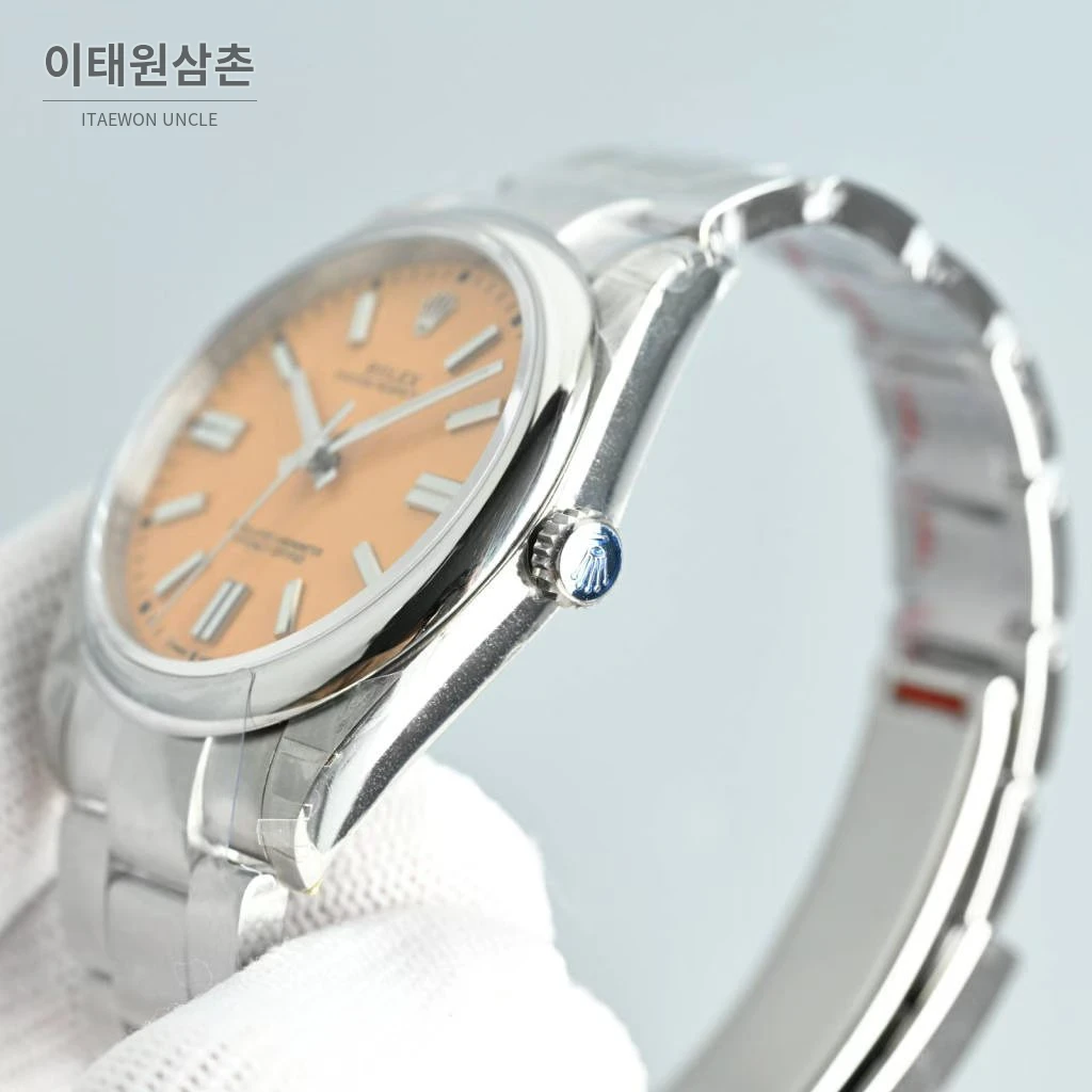 롤렉스 오이스터 퍼페추얼 스틸 야광인덱스 오토매틱 시계 41mm 스테인리스 스틸 오렌지 다이얼