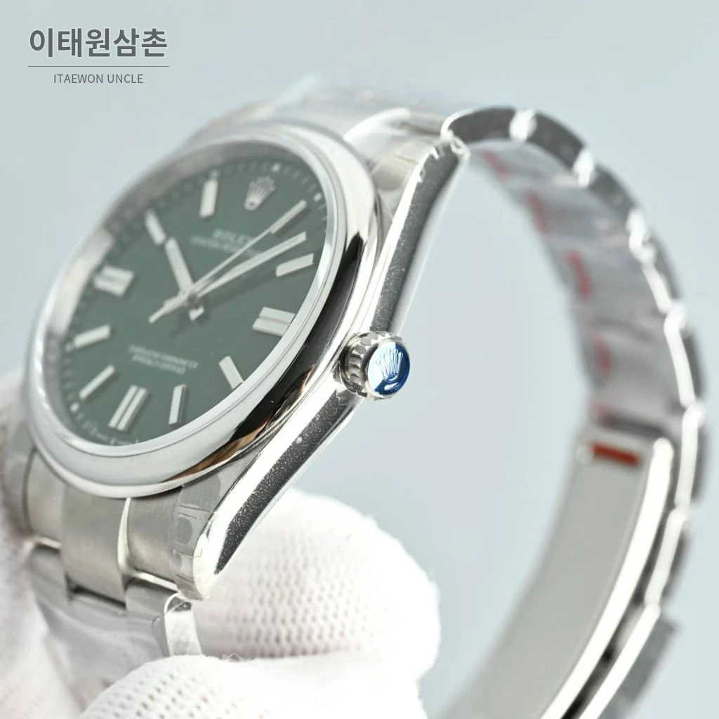 롤렉스 오이스터 퍼페추얼 스틸 야광인덱스 오토매틱 시계 41mm 스테인리스 스틸 그린 다이얼