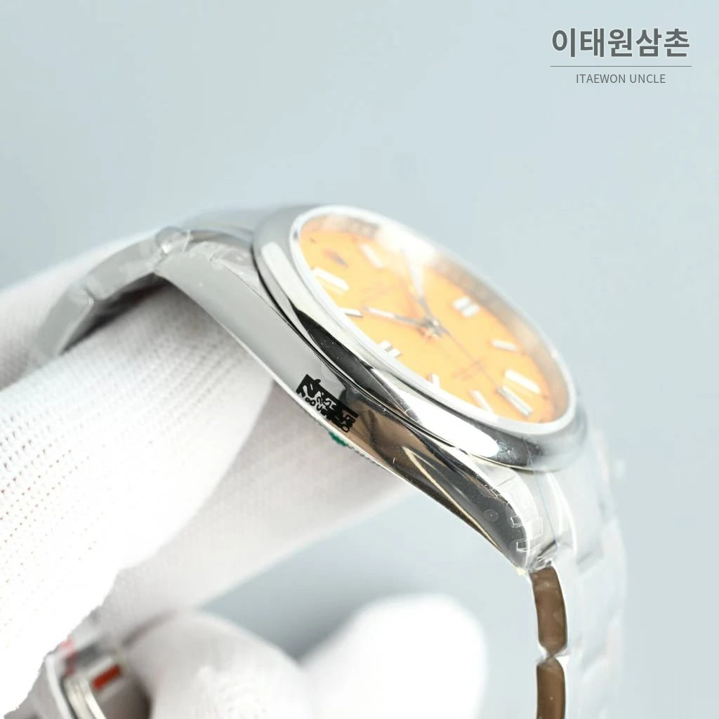 롤렉스 오이스터 퍼페추얼 스틸 야광인덱스 오토매틱 시계 41mm 스테인리스 스틸 오렌지 다이얼