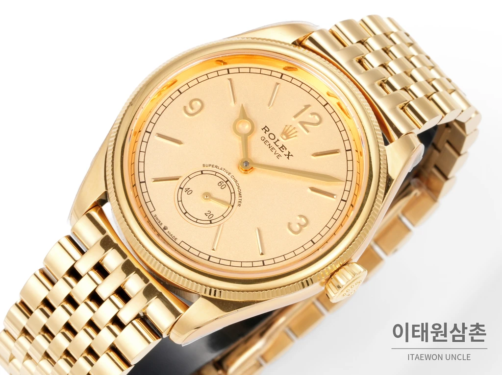 롤렉스 퍼페츄얼 1908 골드베젤 골드다이얼 세티모스타일 자동 시계 39mm