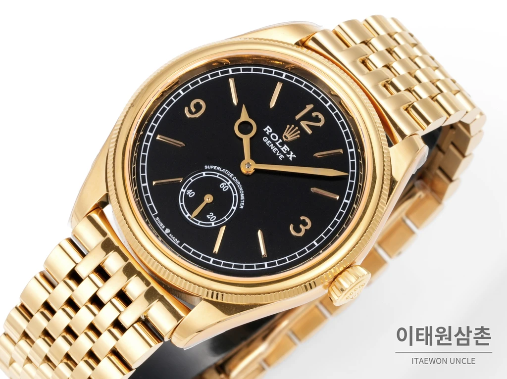 롤렉스 퍼페츄얼 1908 골드베젤 네이비다이얼 세티모스타일 자동 시계 39mm