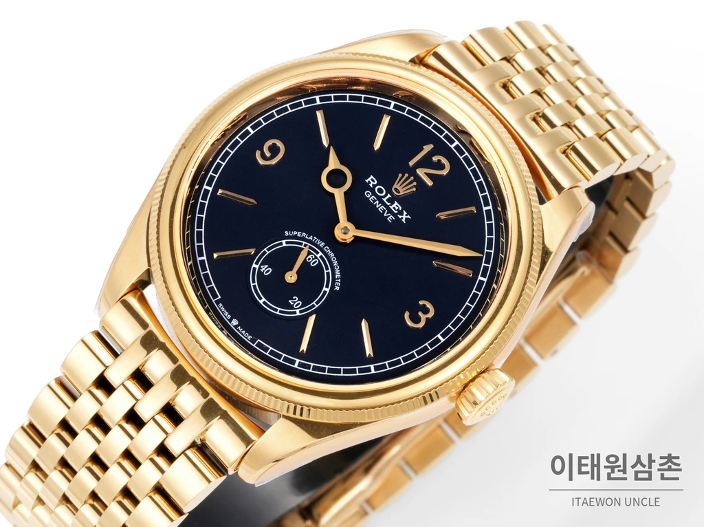 롤렉스 퍼페츄얼 1908 골드베젤 네이비다이얼 세티모스타일 자동 시계 39mm