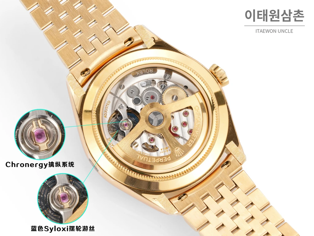 롤렉스 퍼페츄얼 1908 골드베젤 네이비다이얼 세티모스타일 자동 시계 39mm