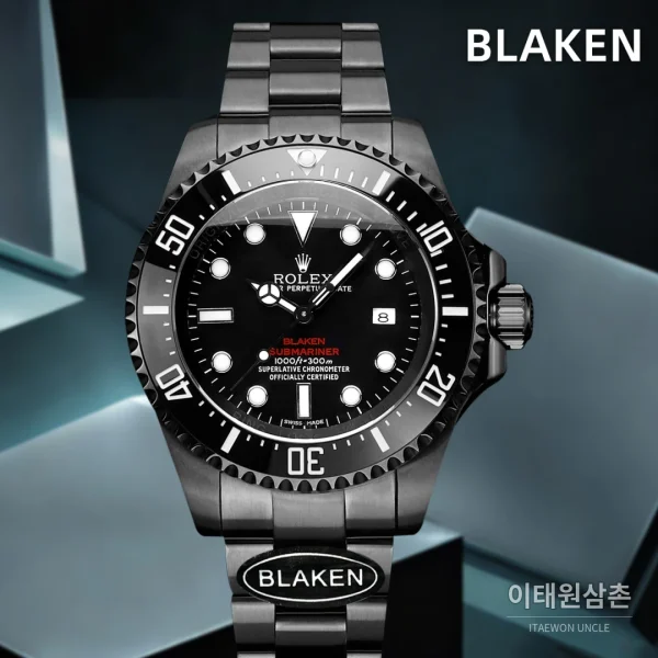 롤렉스 씨드웰러 딥씨 블라켄 PVD 블랙 다이버 오토매틱 44mm 블랙 다이얼 스틸 브레이슬릿 (4)