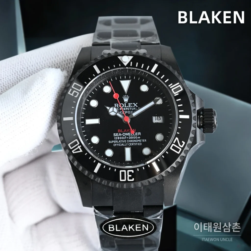 롤렉스 씨드웰러 딥씨 블라켄 PVD 블랙 다이버 오토매틱 44mm 블랙 다이얼 그레이 러버 스트랩
