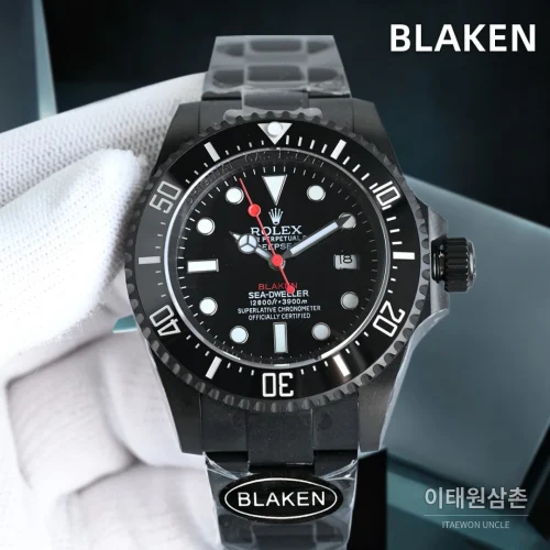 롤렉스 씨드웰러 딥씨 블라켄 PVD 블랙 다이버 오토매틱 44mm 블랙 다이얼 그레이 러버 스트랩 롤렉스 씨드웰러 딥씨 블라켄 PVD 블랙 다이버 오토매틱 44mm 블랙 다이얼 그레이 러버 스트랩