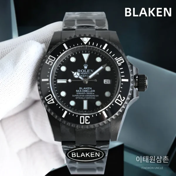 롤렉스 씨드웰러 딥씨 블라켄 PVD 블랙 다이버 오토매틱 44mm 블랙 다이얼 블랙 러버 스트랩 롤렉스 씨드웰러 딥씨 블라켄 PVD 블랙 다이버 오토매틱 44mm 블랙 다이얼 블랙 러버 스트랩