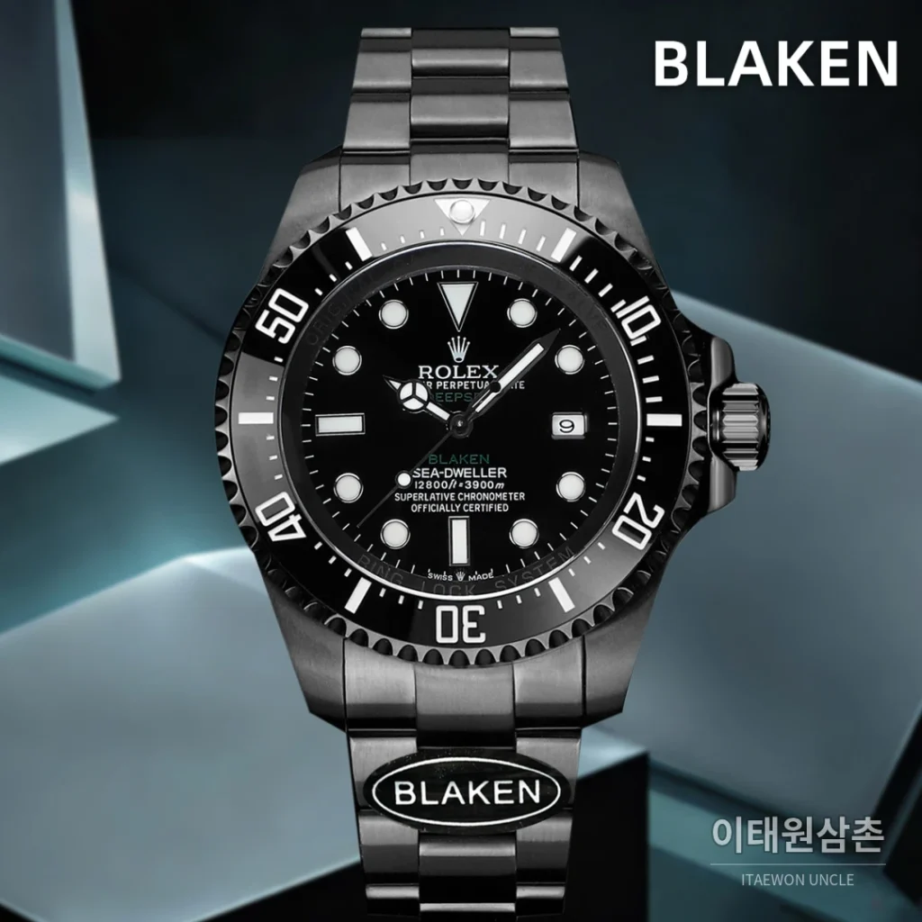 롤렉스 씨드웰러 딥씨 블라켄 PVD 블랙 다이버 오토매틱 44mm 블랙 다이얼 스틸 브레이슬릿 (3)