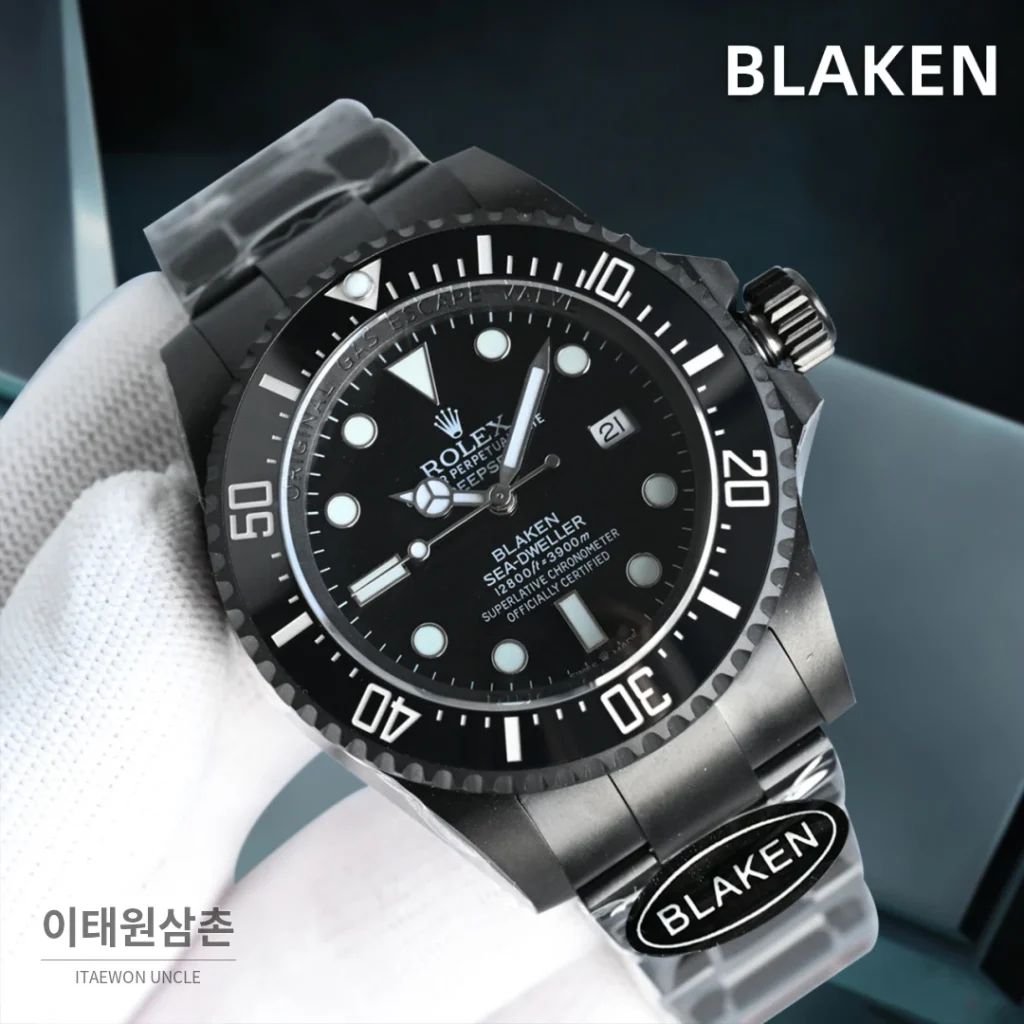 롤렉스 씨드웰러 딥씨 블라켄 PVD 블랙 다이버 오토매틱 44mm 블랙 다이얼 블랙 러버 스트랩