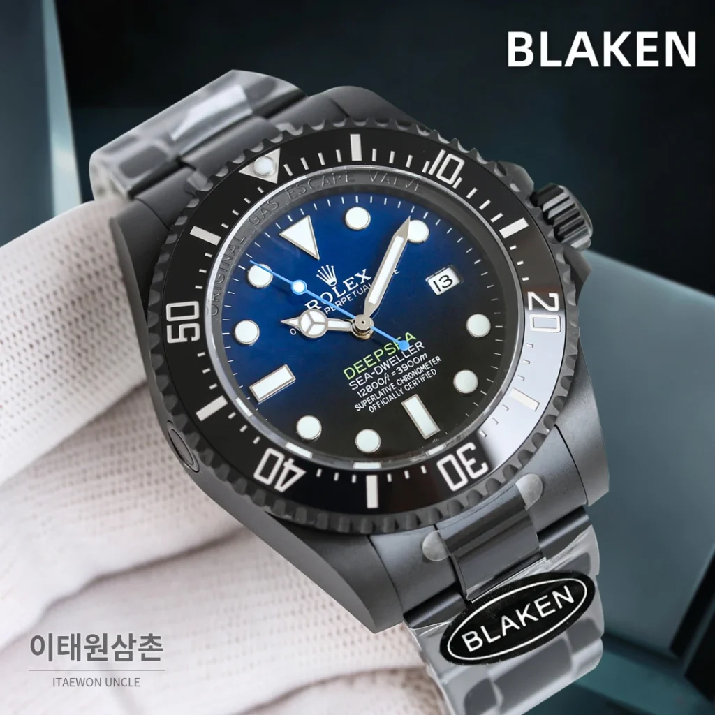롤렉스 씨드웰러 딥씨 블라켄 PVD 블랙 다이버 오토매틱 44mm 블루 다이얼 세라믹 브레이슬릿