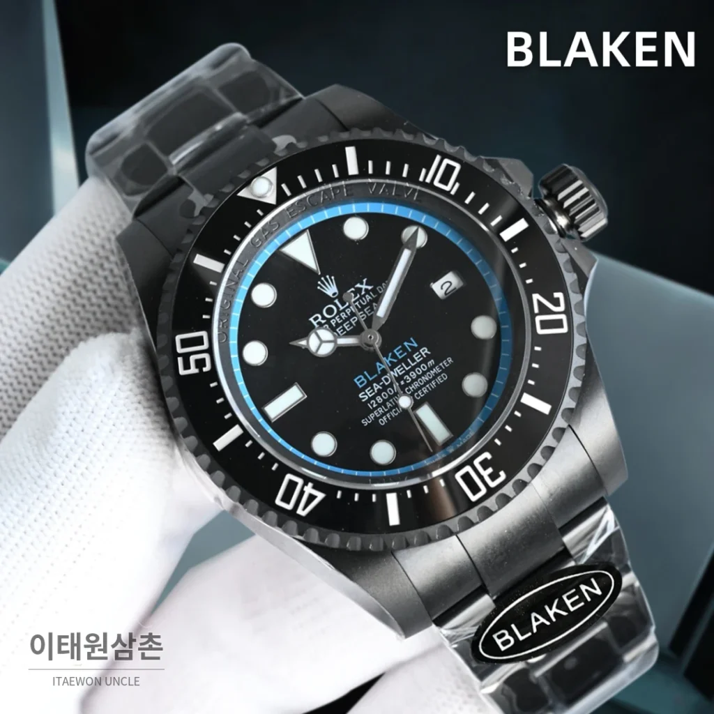 롤렉스 씨드웰러 딥씨 블라켄 PVD 블랙 다이버 오토매틱 44mm 블랙 다이얼 블랙 러버 스트랩 (3)