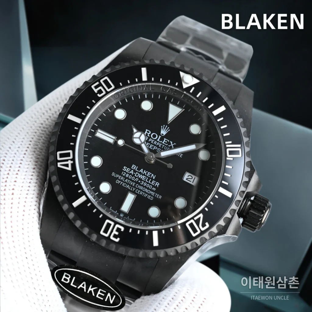 롤렉스 씨드웰러 딥씨 블라켄 PVD 블랙 다이버 오토매틱 44mm 블랙 다이얼 블랙 러버 스트랩
