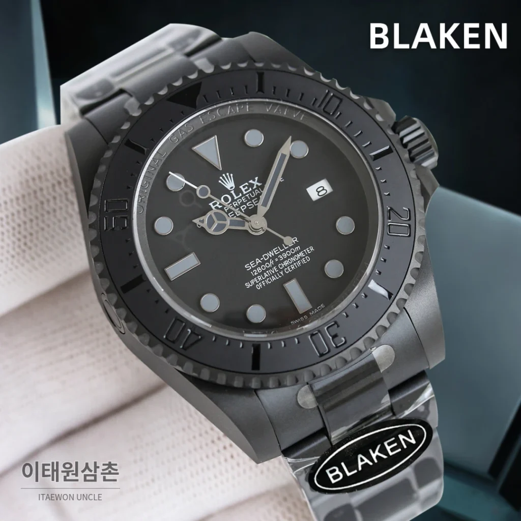 롤렉스 씨드웰러 딥씨 블라켄 PVD 블랙 다이버 오토매틱 44mm 블랙 다이얼 세라믹 브레이슬릿 (3)