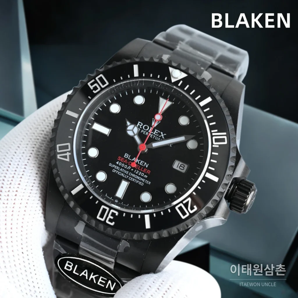 롤렉스 씨드웰러 딥씨 블라켄 PVD 블랙 다이버 오토매틱 44mm 블랙 다이얼 블랙 러버 스트랩 (2)