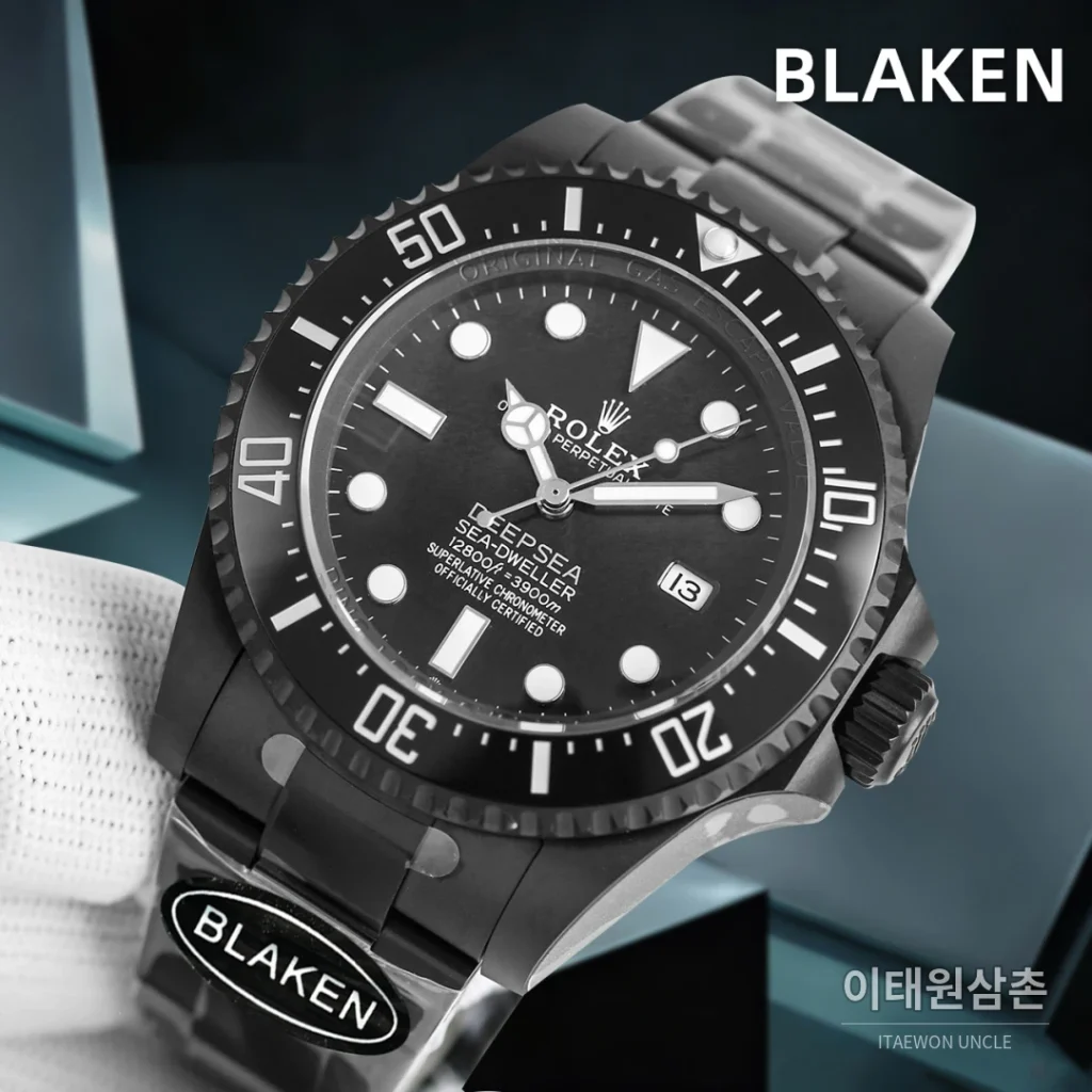 롤렉스 씨드웰러 딥씨 블라켄 PVD 블랙 다이버 오토매틱 44mm 블루 다이얼 세라믹 브레이슬릿