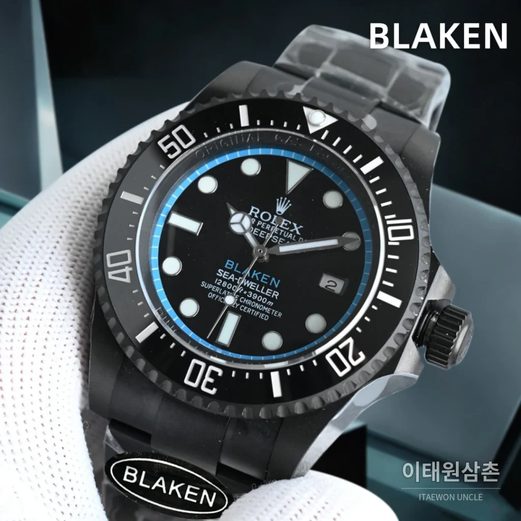 롤렉스 씨드웰러 딥씨 블라켄 PVD 블랙 다이버 오토매틱 44mm 블랙 다이얼 블랙 러버 스트랩 (3)