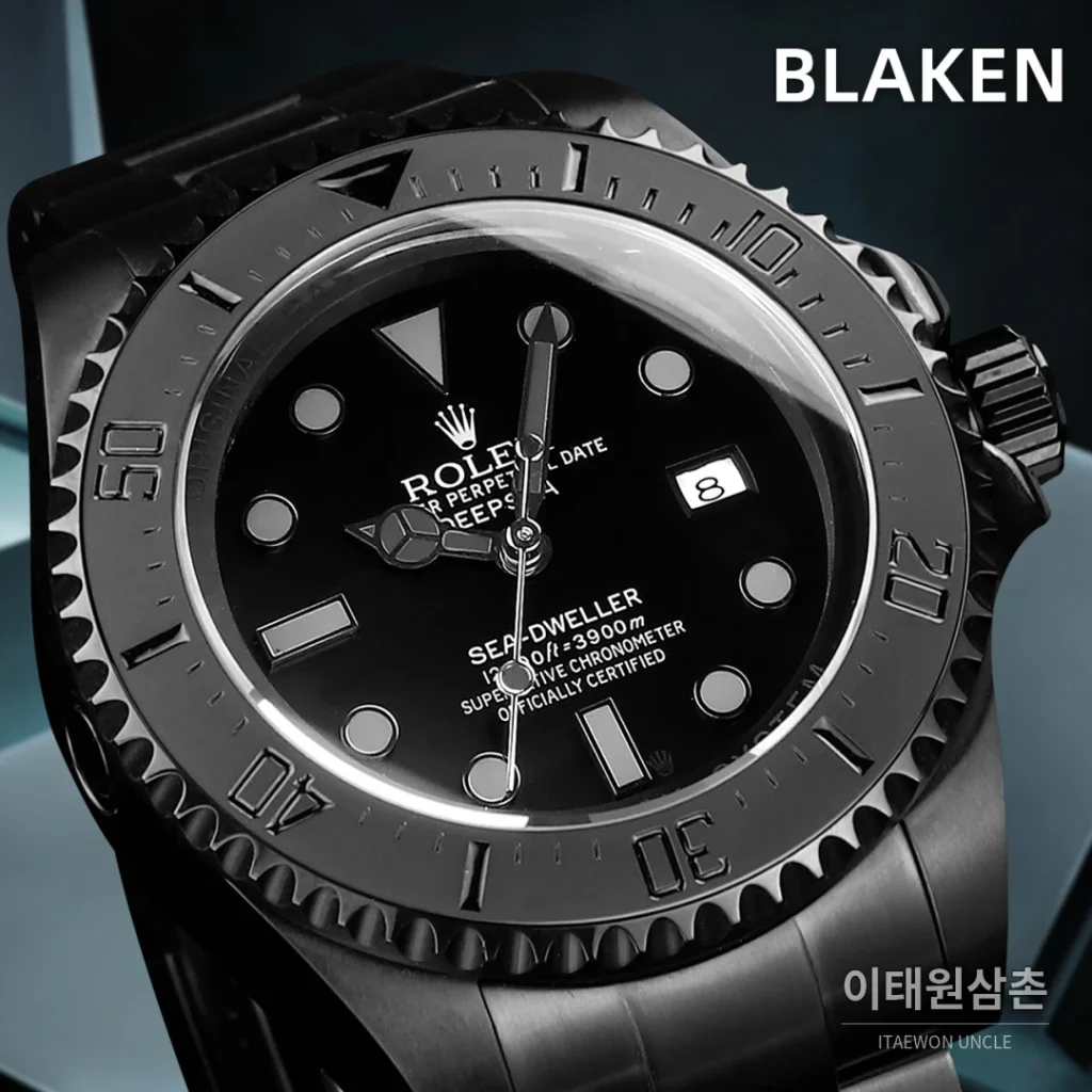 롤렉스 씨드웰러 딥씨 블라켄 PVD 블랙 다이버 오토매틱 44mm 블랙 다이얼 스틸 브레이슬릿 (5)