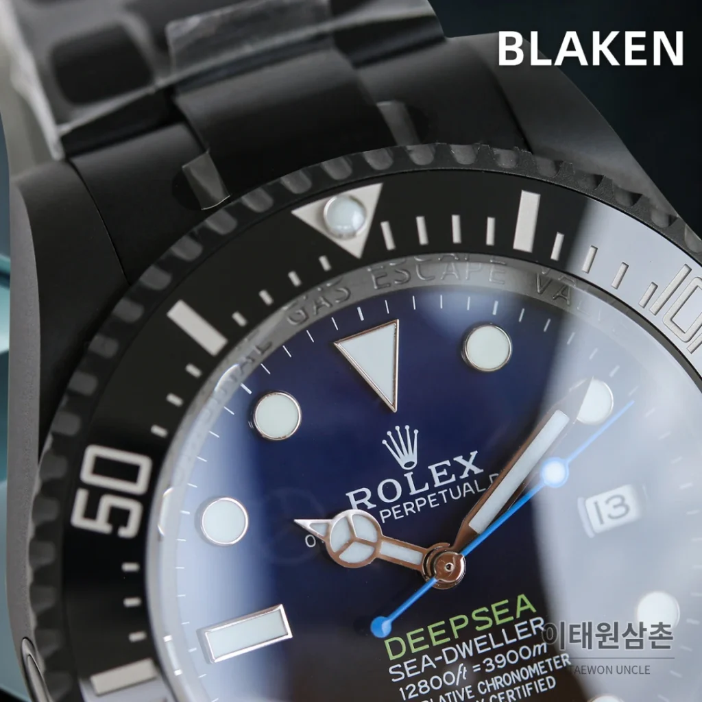 롤렉스 씨드웰러 딥씨 블라켄 PVD 블랙 다이버 오토매틱 44mm 블루 다이얼 세라믹 브레이슬릿