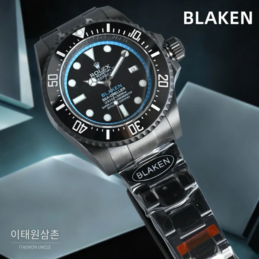 롤렉스 씨드웰러 딥씨 블라켄 PVD 블랙 다이버 오토매틱 44mm 블랙 다이얼 블랙 러버 스트랩 (3)