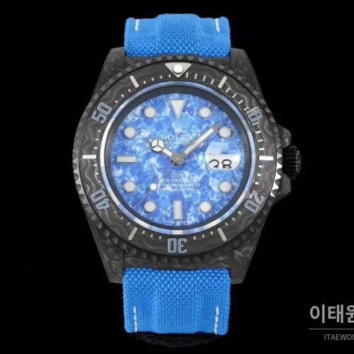 롤렉스 씨드웰러 DiW 카본파이버 블랙다이얼 오토매틱 43mm 블루 나일론 스트랩 블랙 베젤